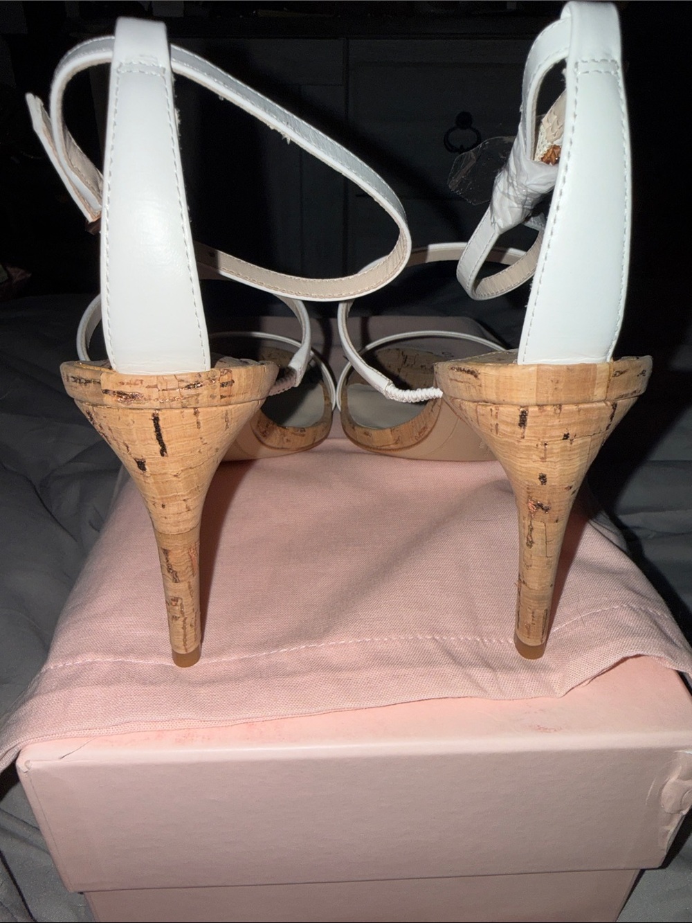 Sophia Webster White Strappy Cork-Heel Sandals - Picture 9 of 13